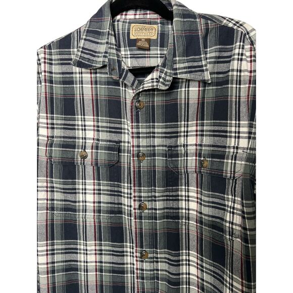 CE SCHMIDT Shirt Mens Medium Blue Green Plaid Button Up Heavy Cotton Workwear - Picture 4 of 4